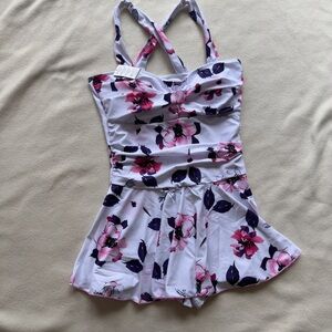 Floral Swimsuit with Skirt Overlay